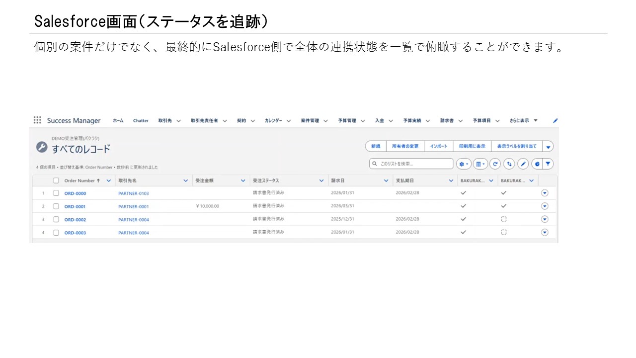 Salesforce リストビューで連携済み・ステータスを一覧