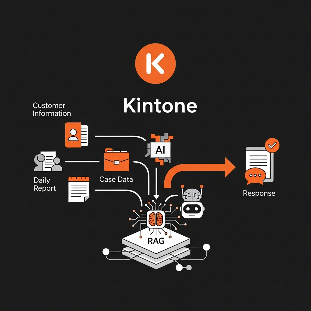 kintoneのデータ（顧客情報、案件データ、日報など）がRAG基盤に取り込まれ、AIがそれらを参照