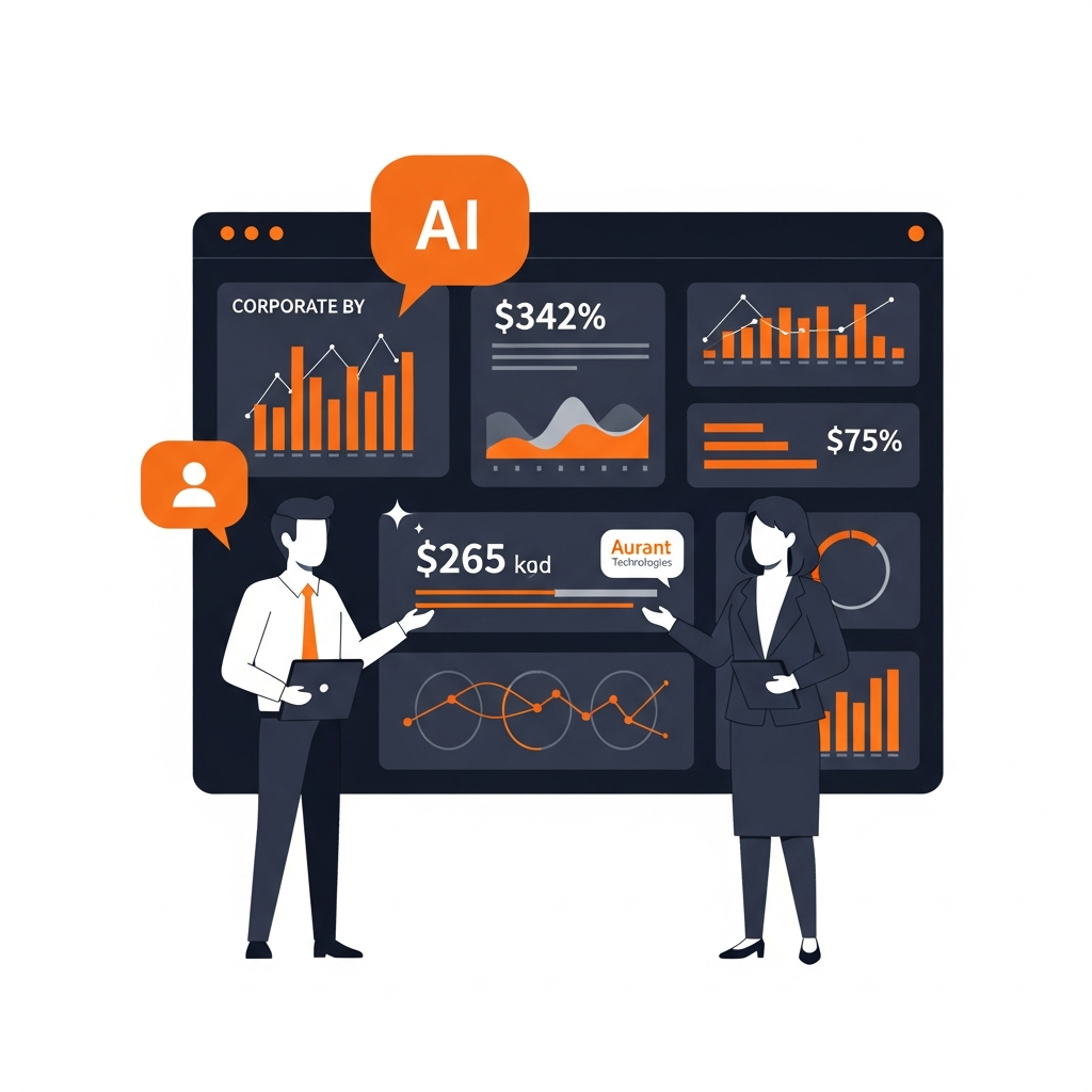 企業担当者とAurant Technologiesのコンサルタントが、データダッシュボードを見ながら