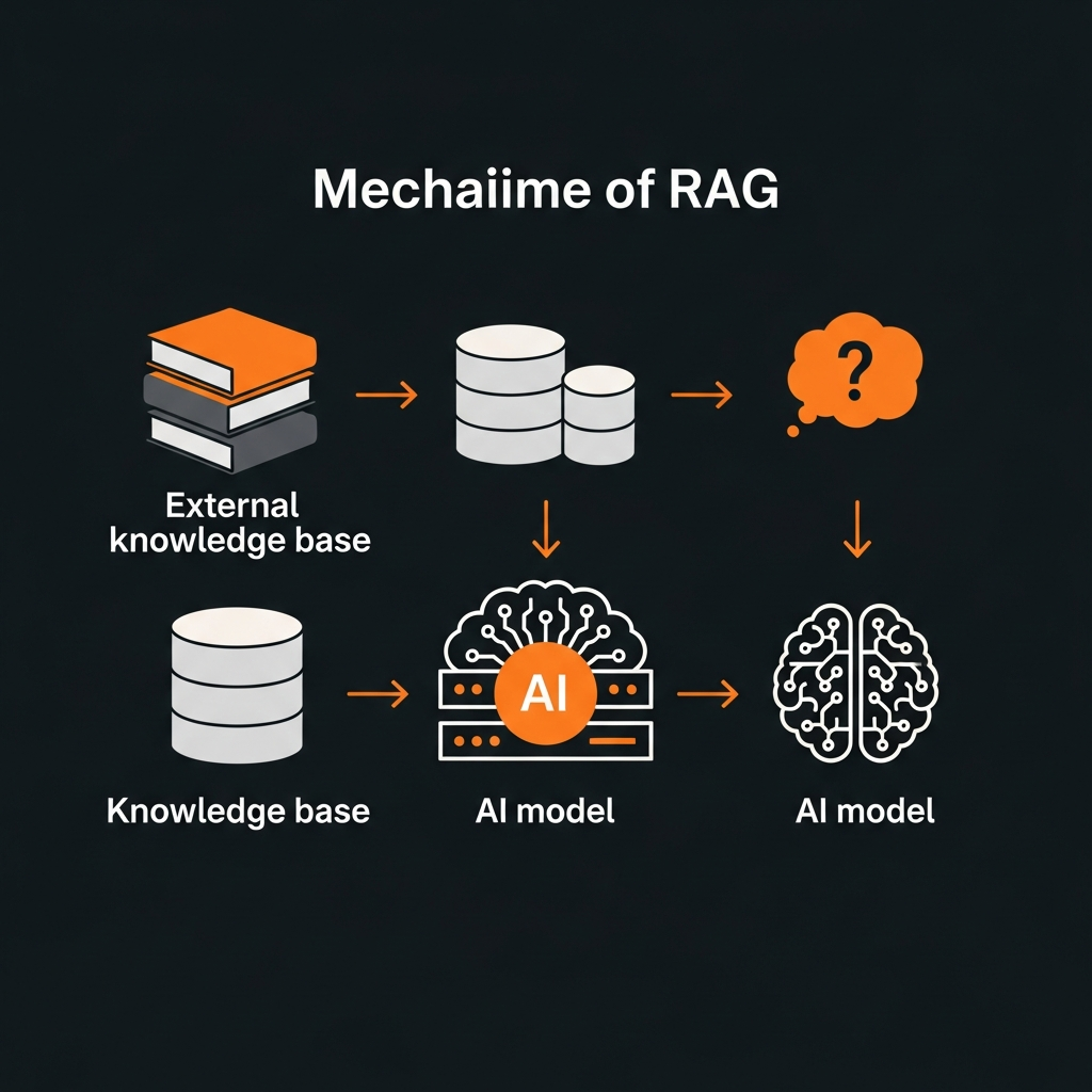 RAG (Retrieval Augmented Generation) の仕組みを図解。ユーザーの