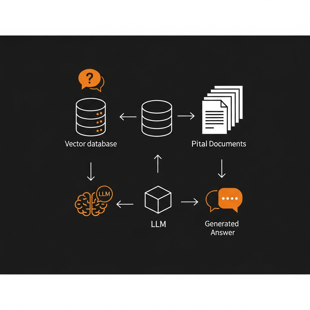 ユーザーの質問から、ベクトルデータベースを介して社内ドキュメントを検索し、その情報を元に大規模言語モ