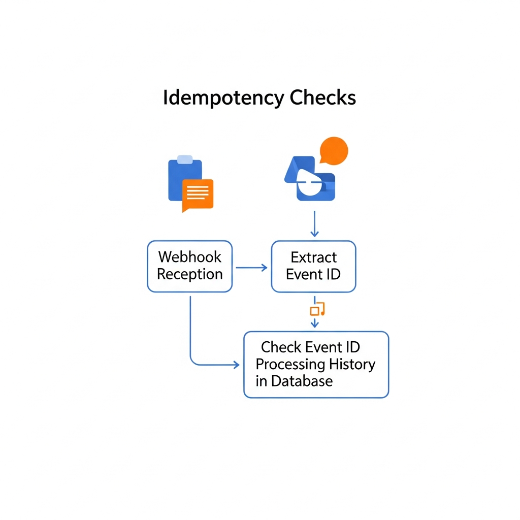 Webhook受信システムにおける冪等性チェックの業務フロー図。フローの開始は「Webhook受信」