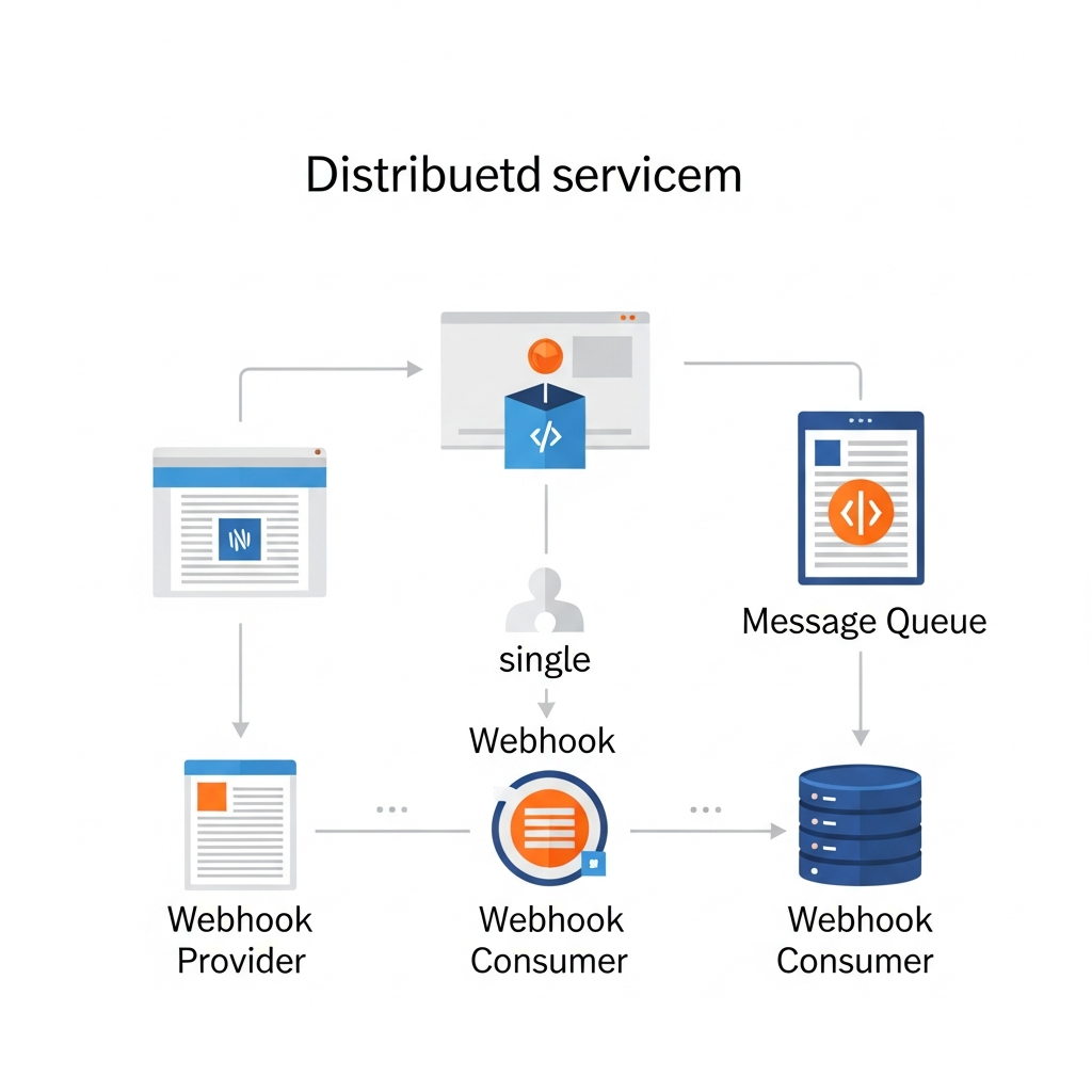 複数のサービス(Webhookプロバイダー、メッセージキュー、Webhookコンシューマー、データベ