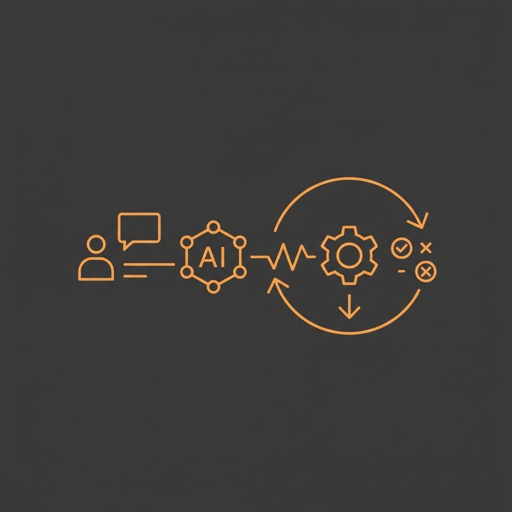 企業内でAIの回答精度を継続的に改善するためのフィードバックループのプロセス図。ユーザーがAIに質問