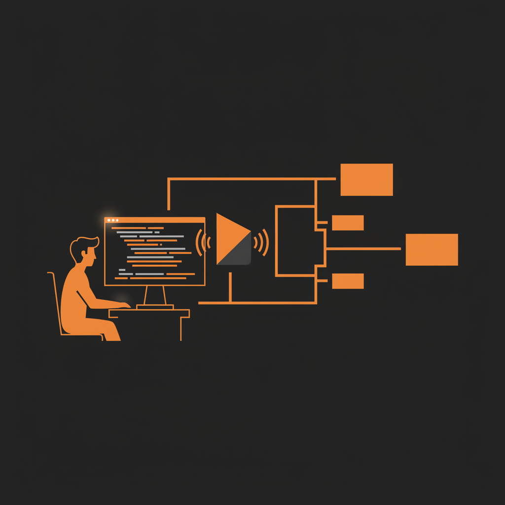 ソフトウェア開発者がAIアシスタントと共にコードレビューを行い、複雑なシステムアーキテクチャの設計に