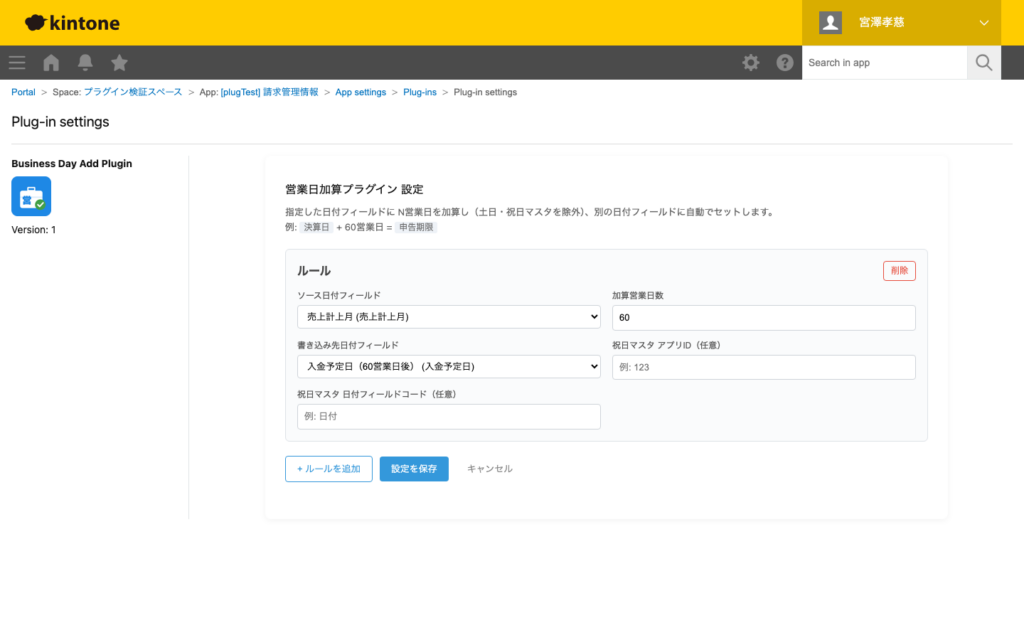 営業日加算プラグイン 操作画面 6