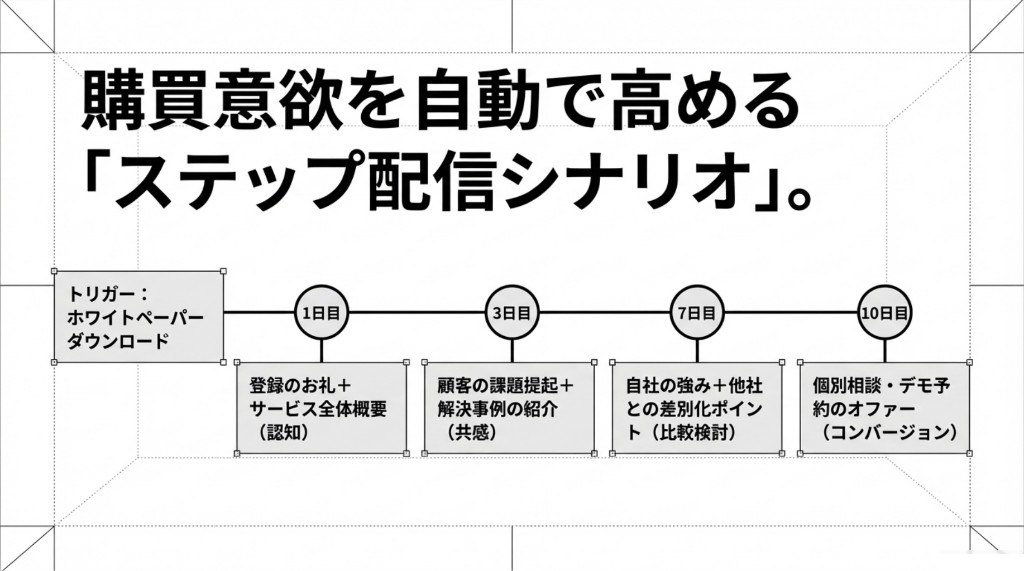 製造業・IT/SaaS・コンサル・自治体など業種別のLINE施策と成果の比較表(スライド)