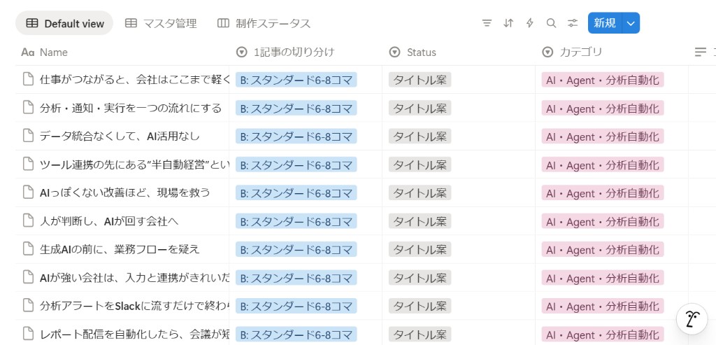 Notionデータベースの運用画面