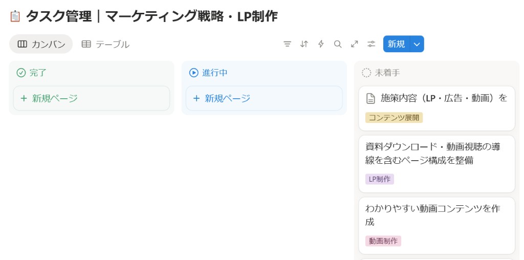 Notionのカンバンボード管理画面