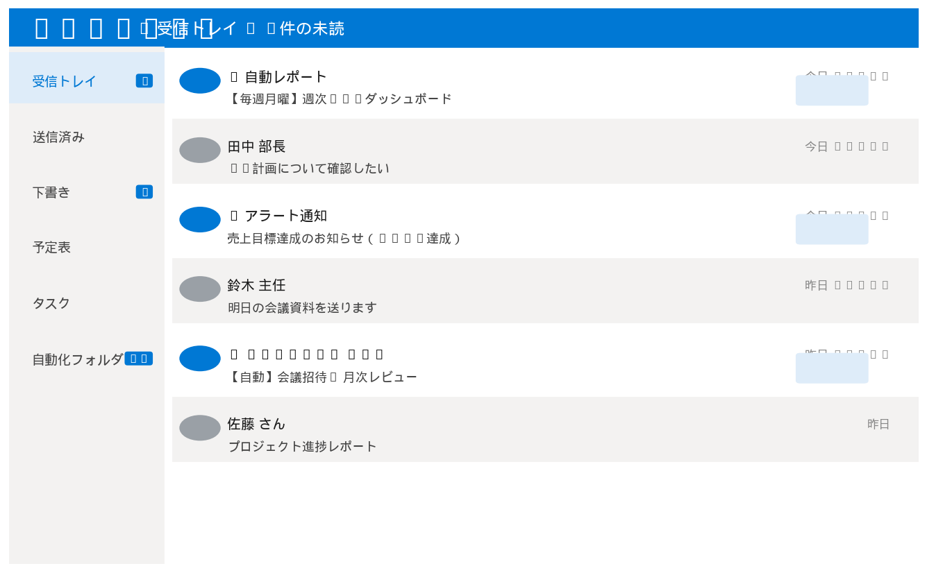 Claude Codeで自動化されたOutlook受信トレイのデモ画面