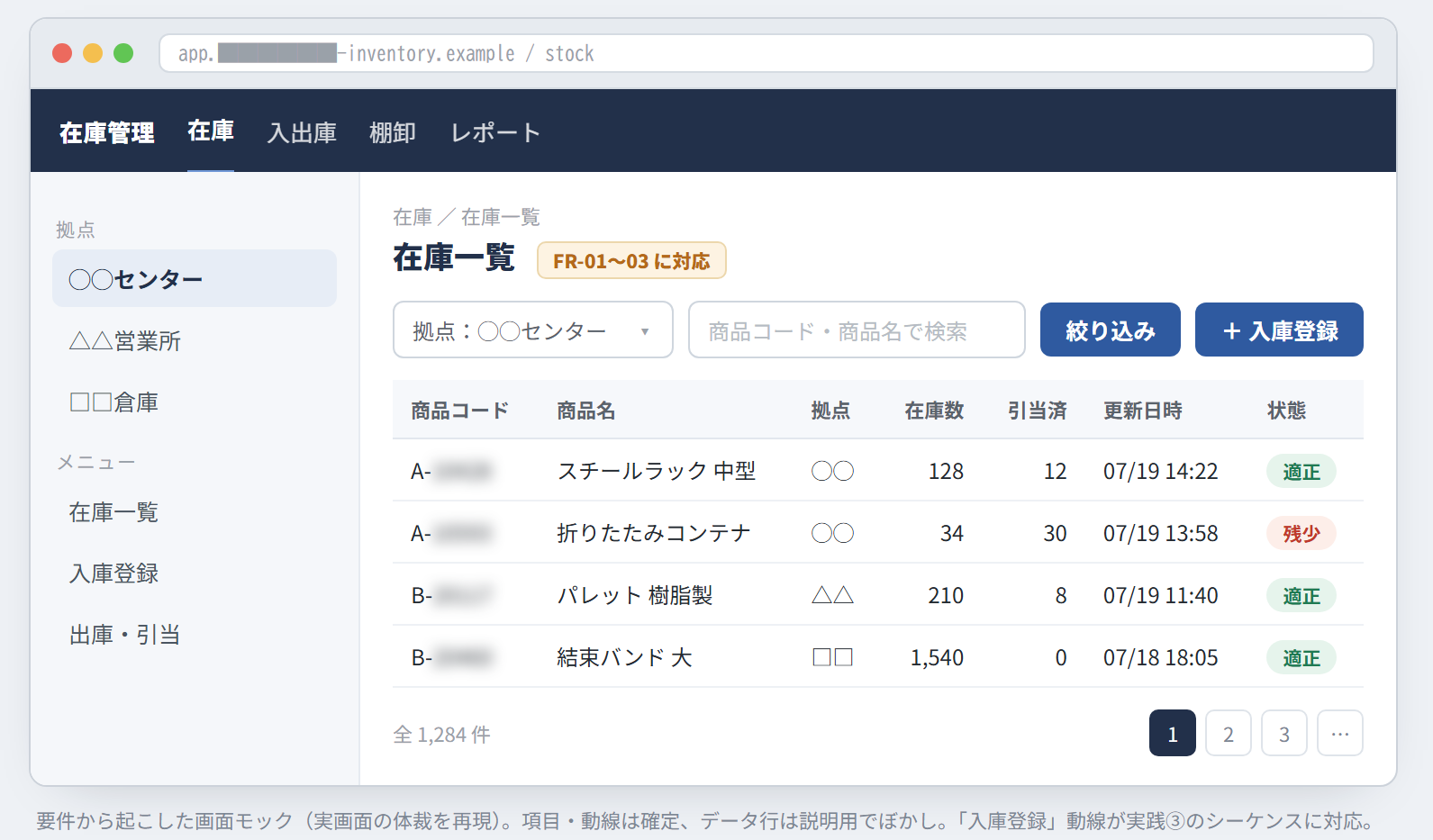 wireframe mockup(匿名化済みの説明用サンプル)